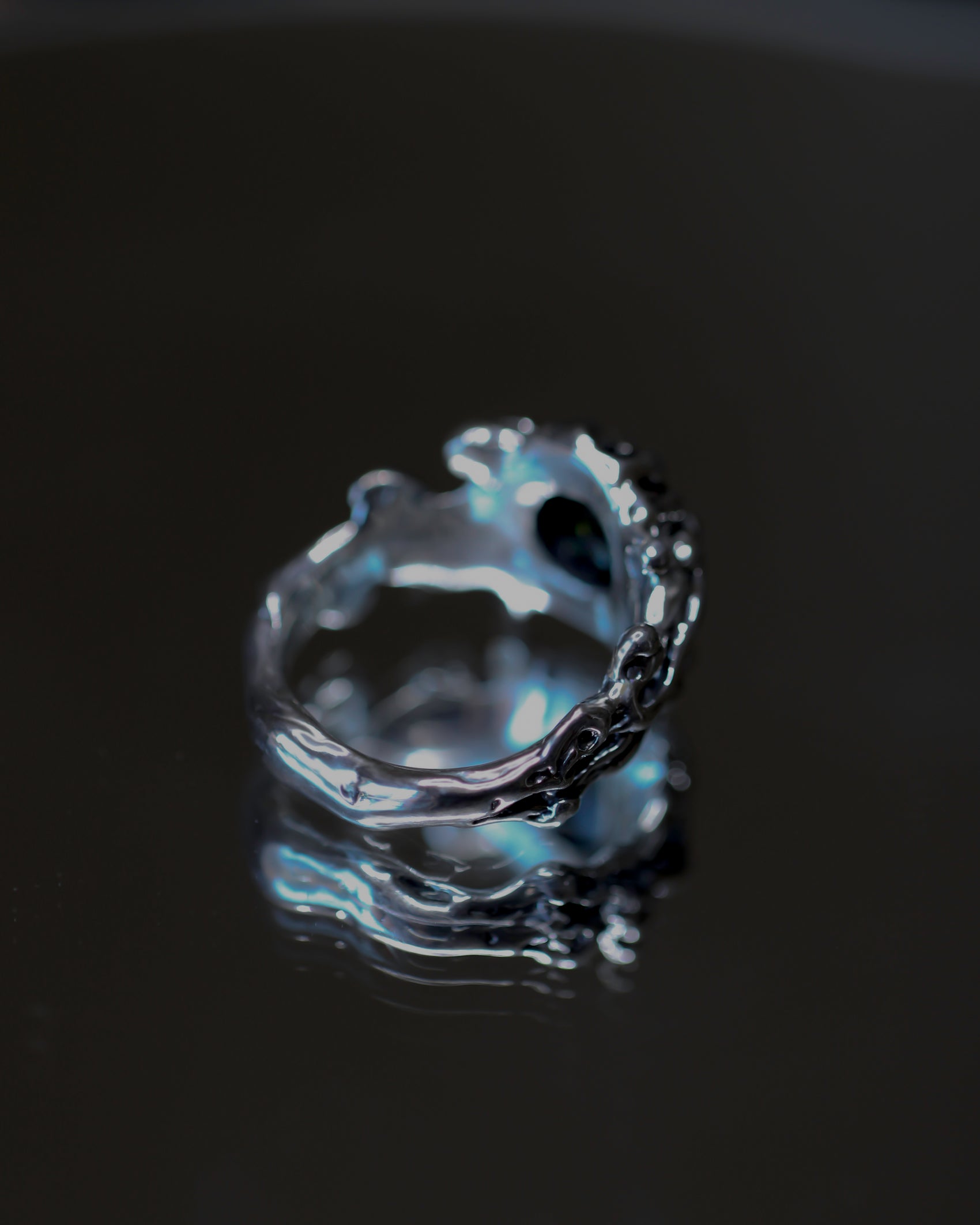 Green Tourmaline Venus Flow Ring, one-of-a-kind, size 9