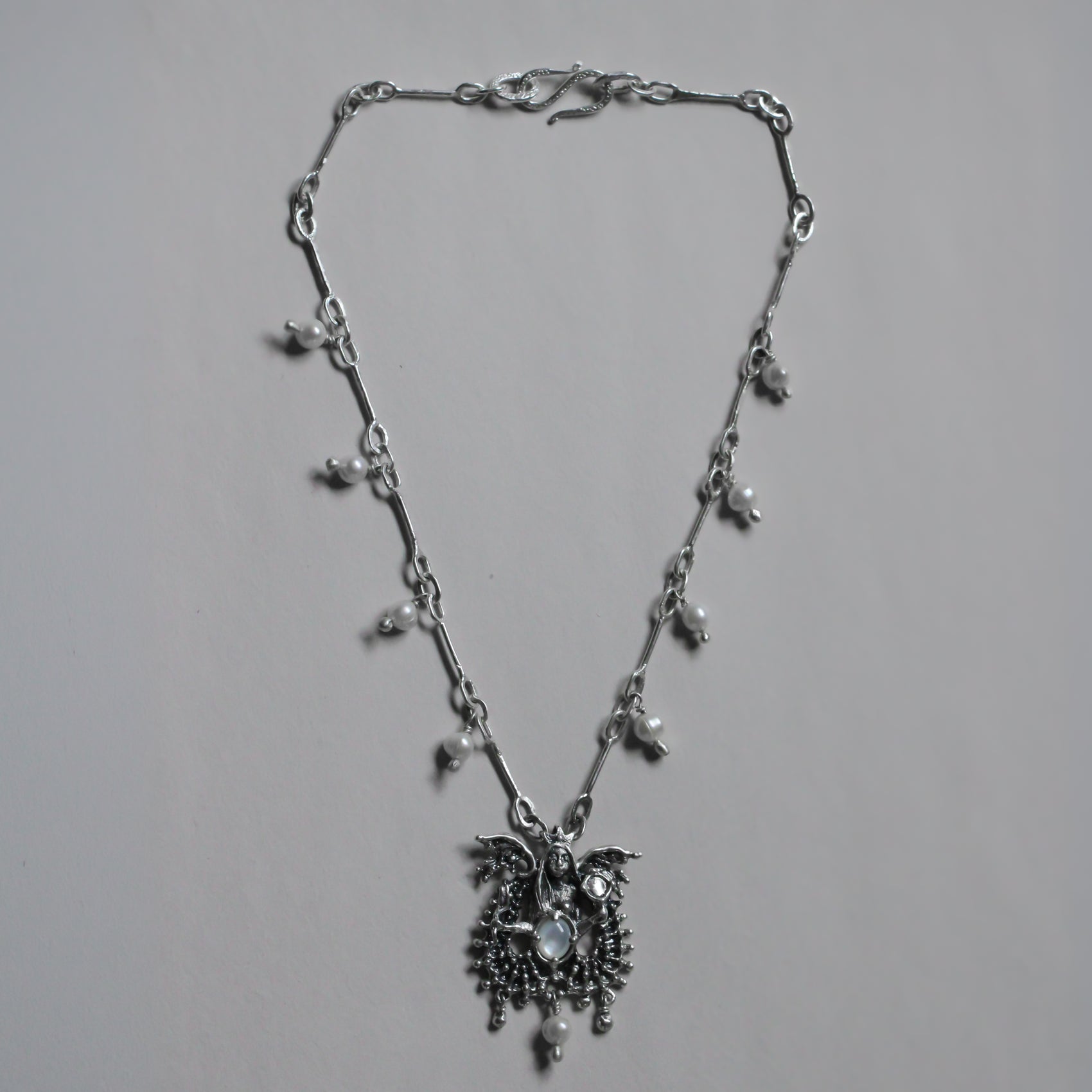 Mer-Moon Mother of Tides Talisman with ornate chain & pearls