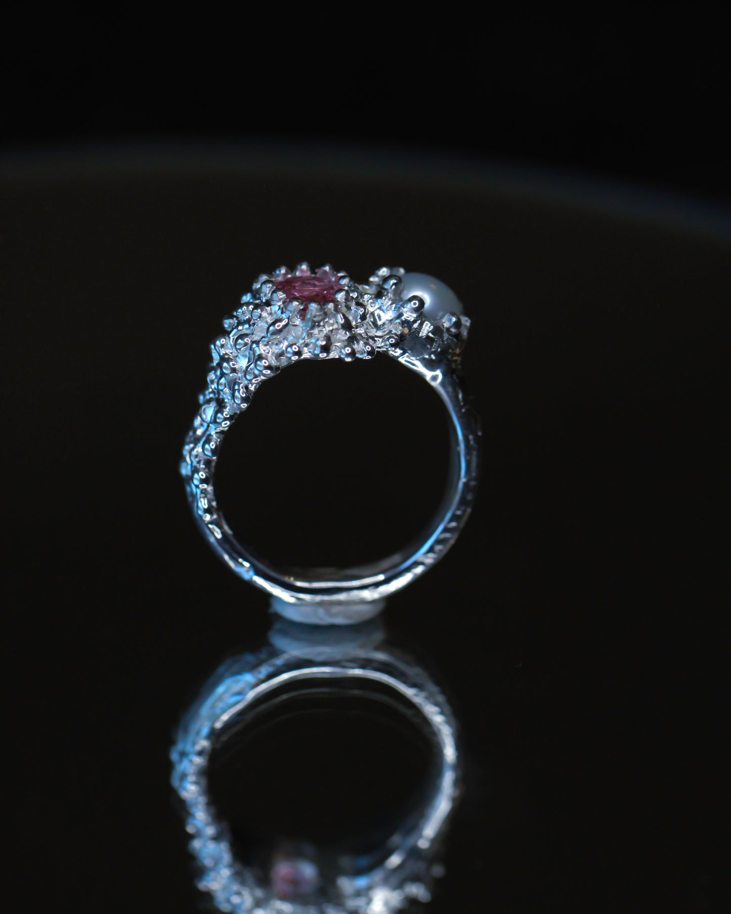 Pink and Pearl Venus Flow Ring, one-of-a-kind, size 7