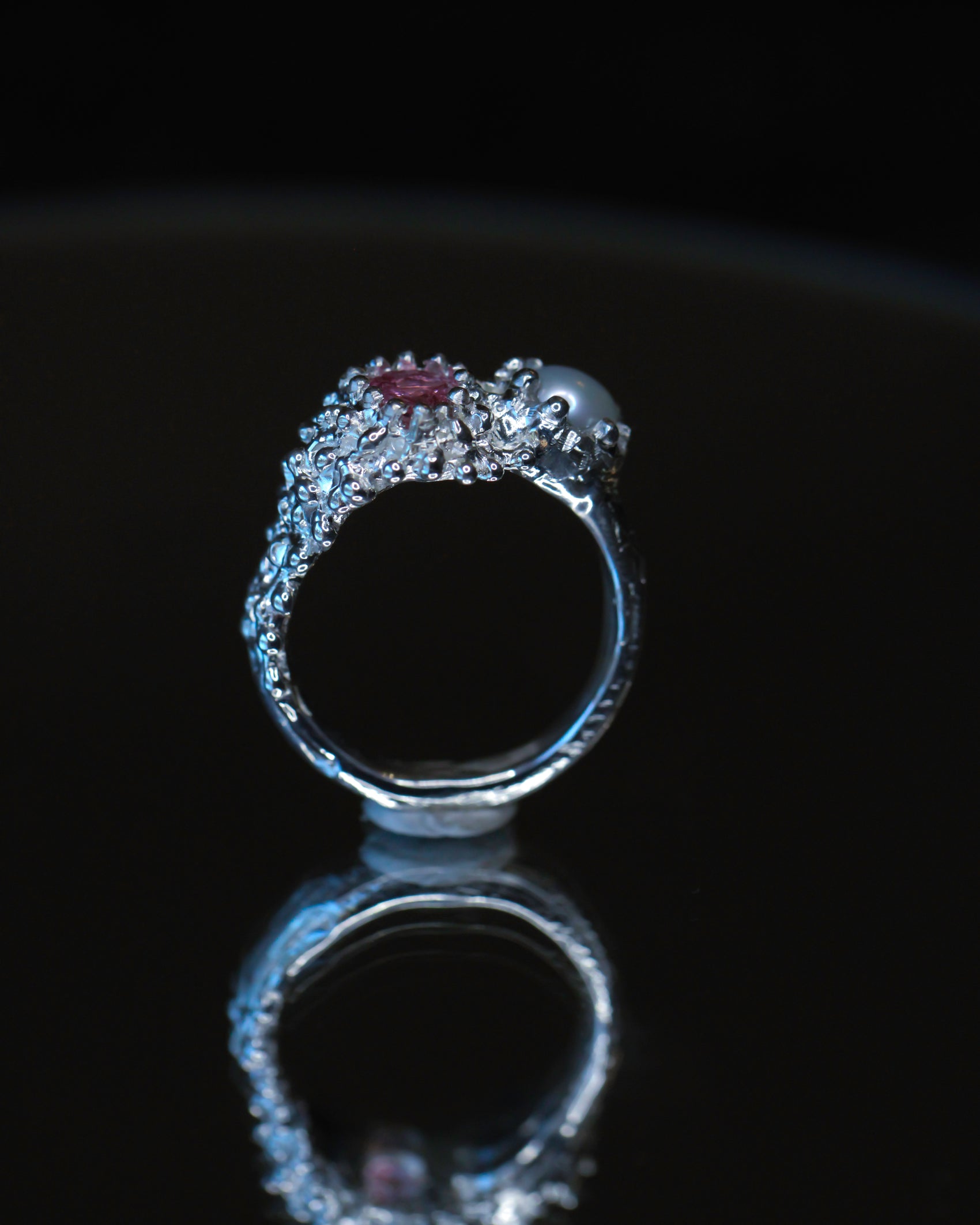 Pink and Pearl Venus Flow Ring, one-of-a-kind, size 7