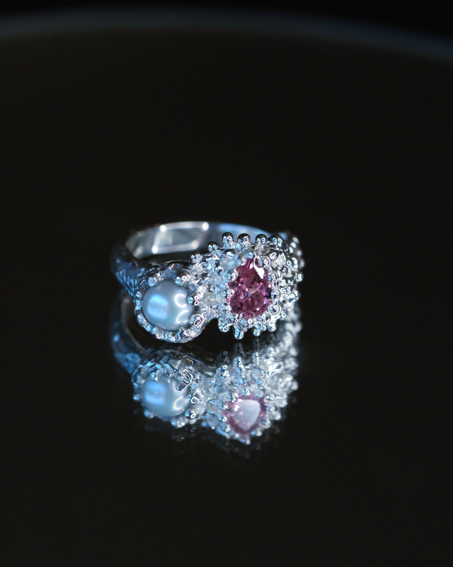 Pink and Pearl Venus Flow Ring, one-of-a-kind, size 7