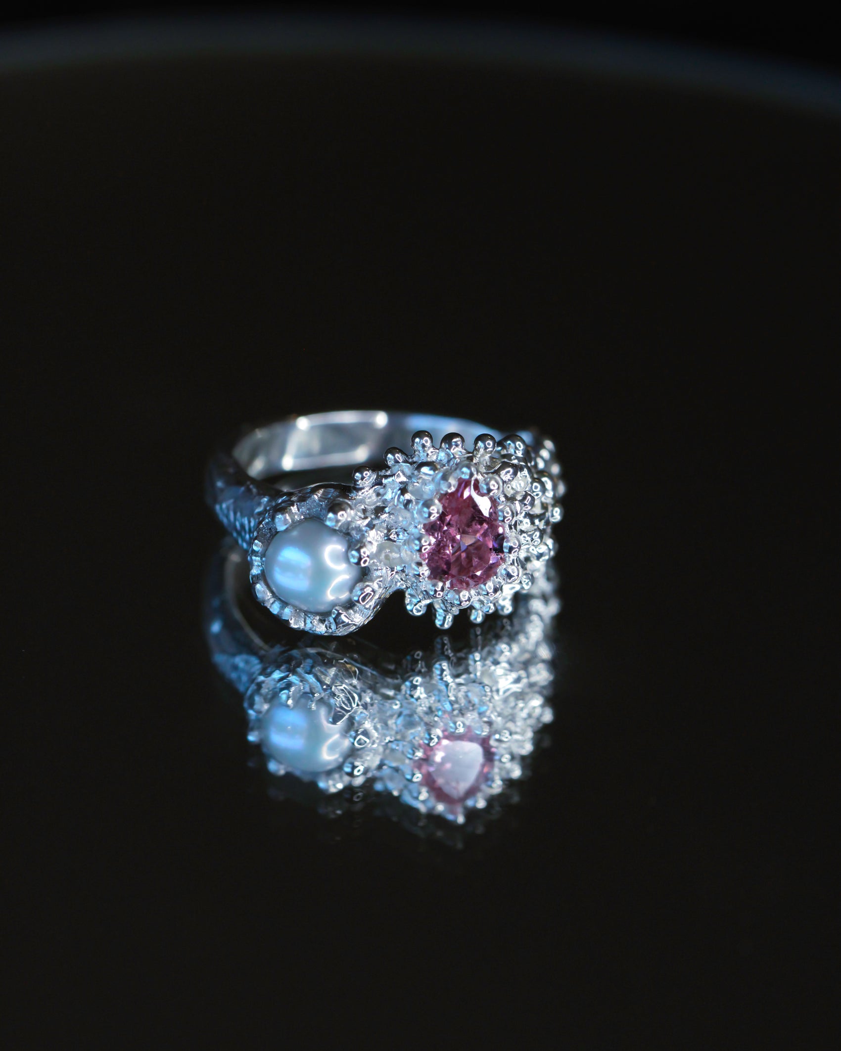 Pink and Pearl Venus Flow Ring, one-of-a-kind, size 7