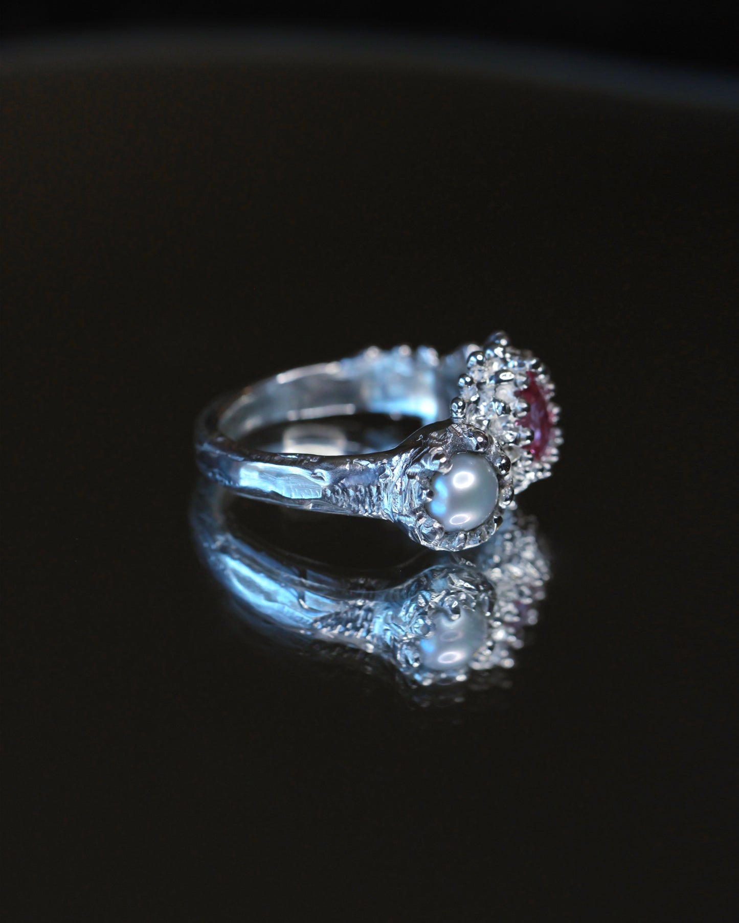 Pink and Pearl Venus Flow Ring, one-of-a-kind, size 7