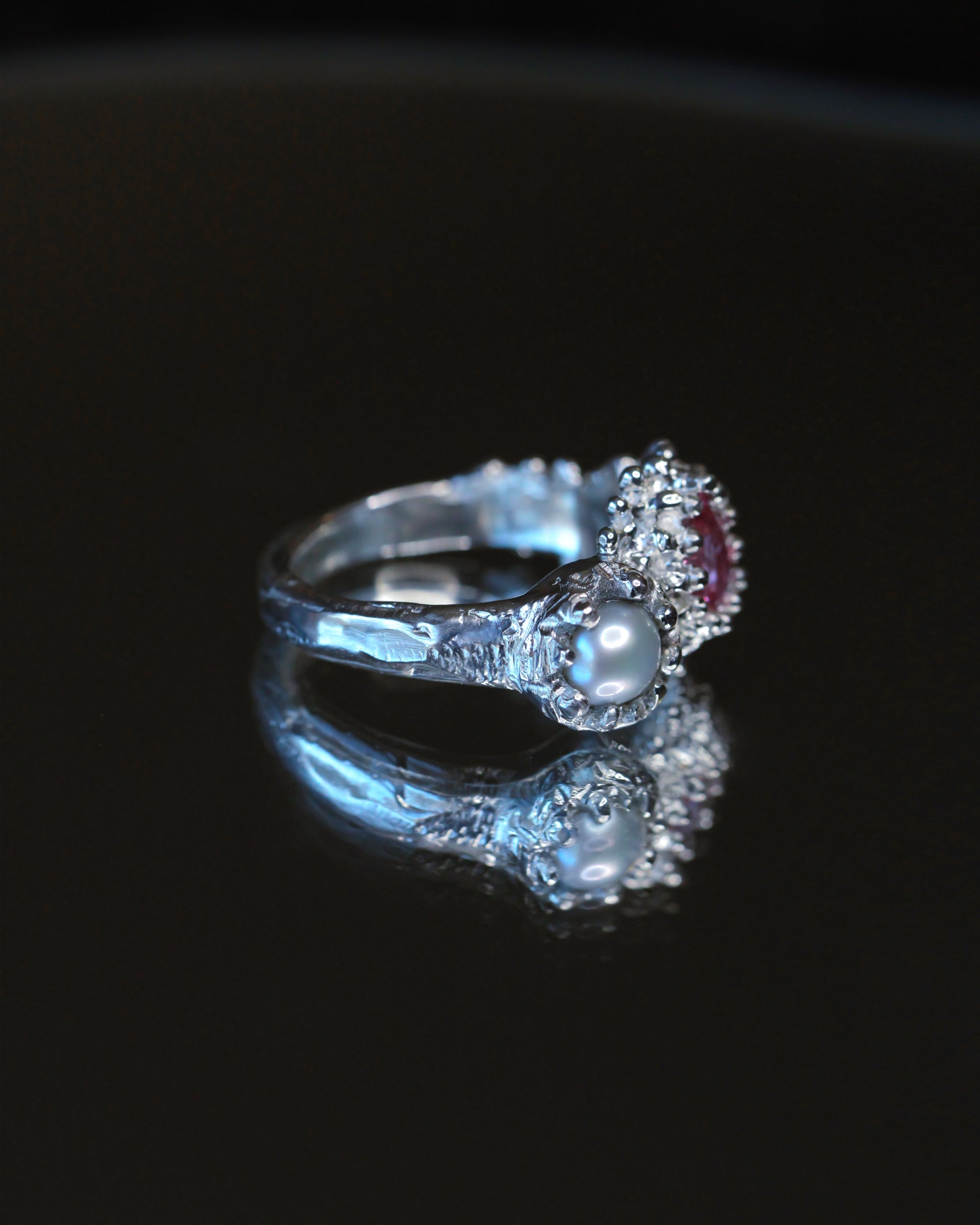 Pink and Pearl Venus Flow Ring, one-of-a-kind, size 7