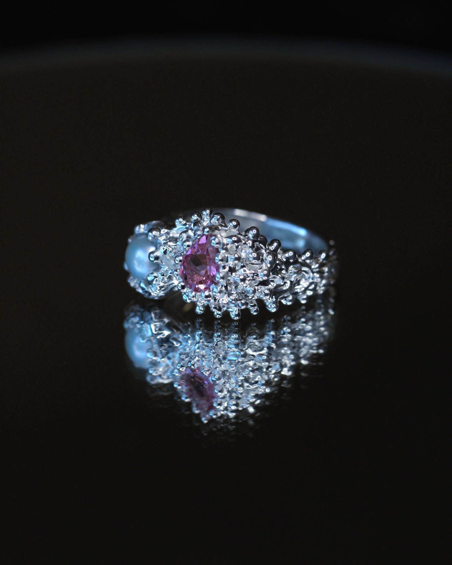 Pink and Pearl Venus Flow Ring, one-of-a-kind, size 7