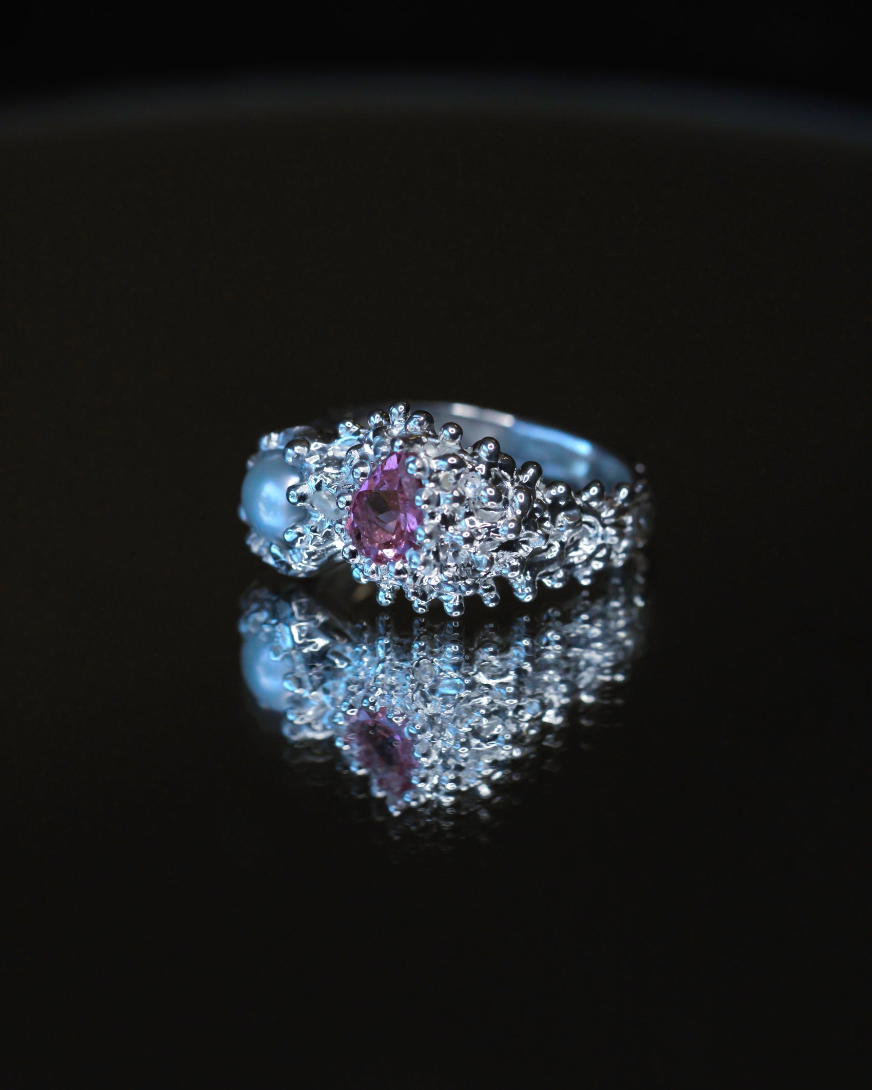 Pink and Pearl Venus Flow Ring, one-of-a-kind, size 7