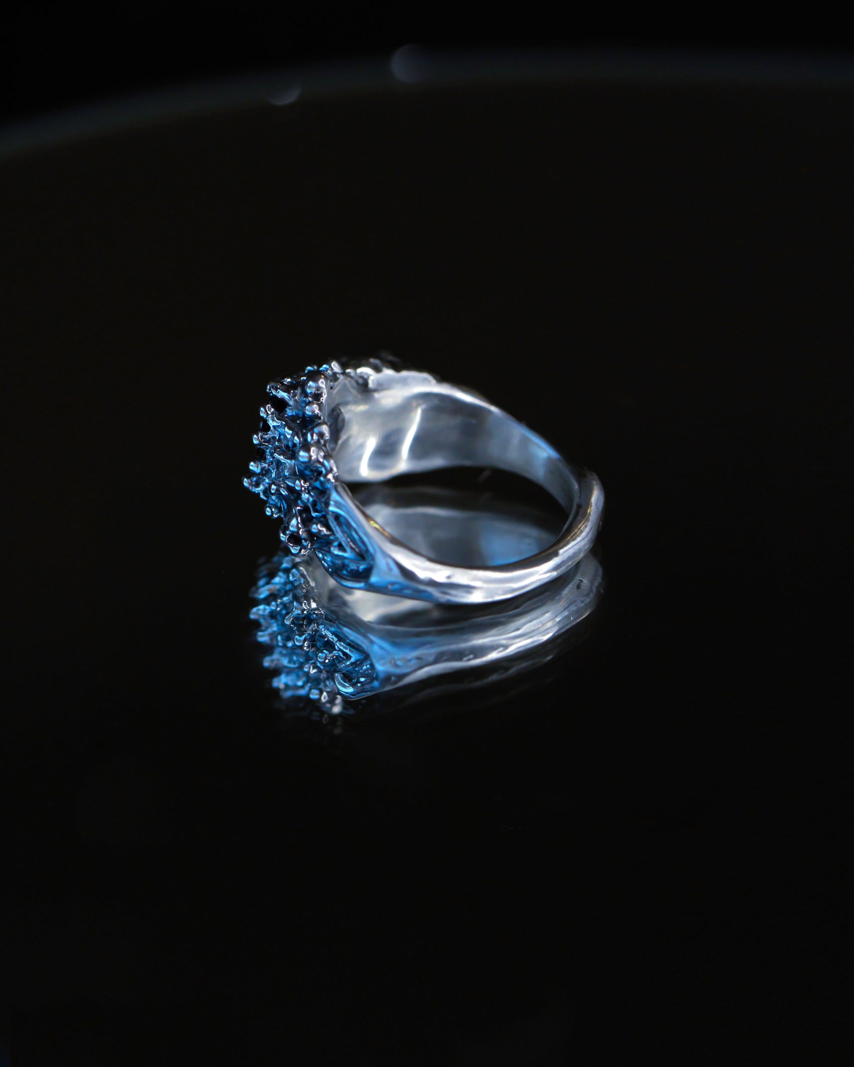 Saffron and Pearl Patina Venus Flow Ring, one-of-a-kind, size 6 3/4