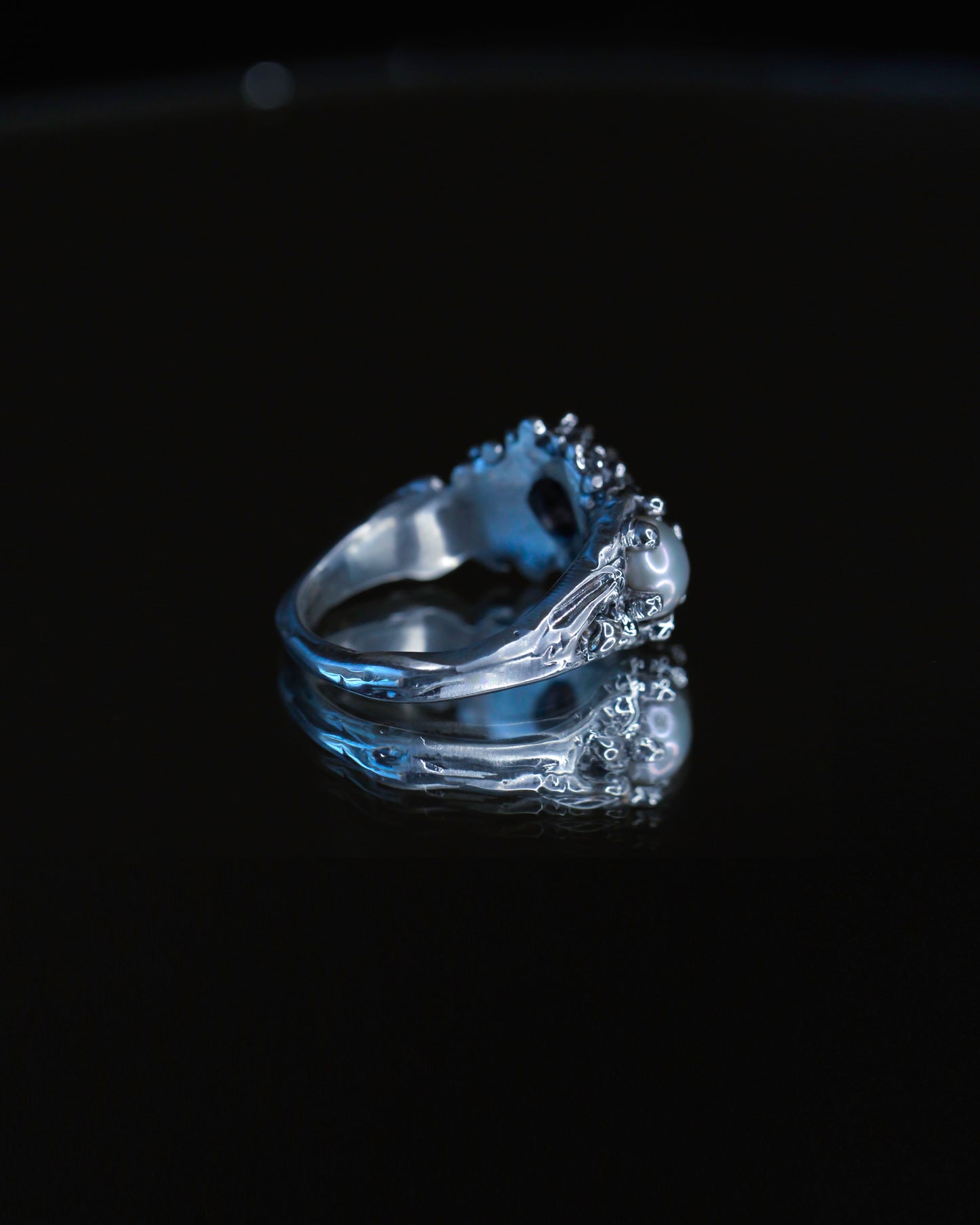Saffron and Pearl Patina Venus Flow Ring, one-of-a-kind, size 6 3/4